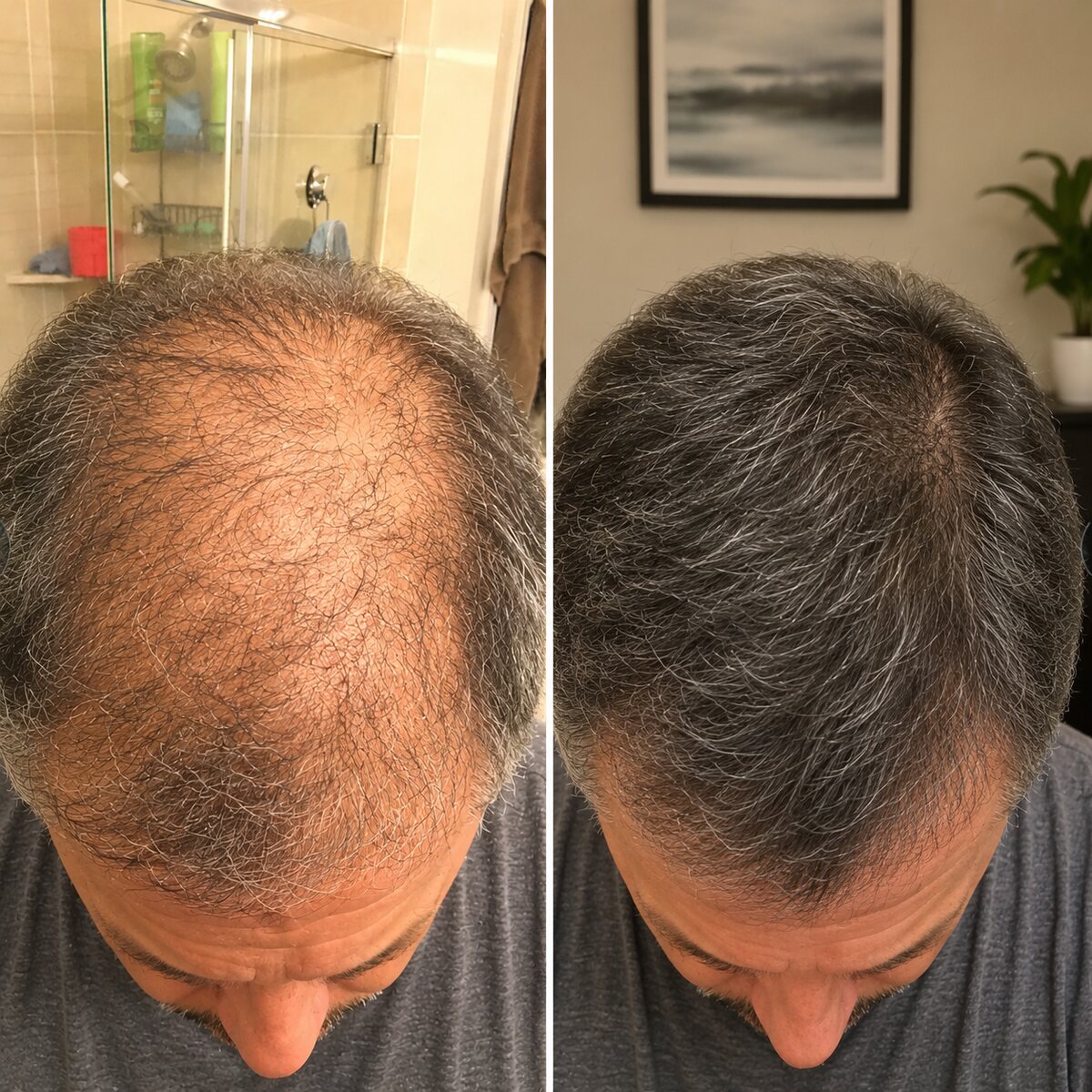 Top of the head, before and after